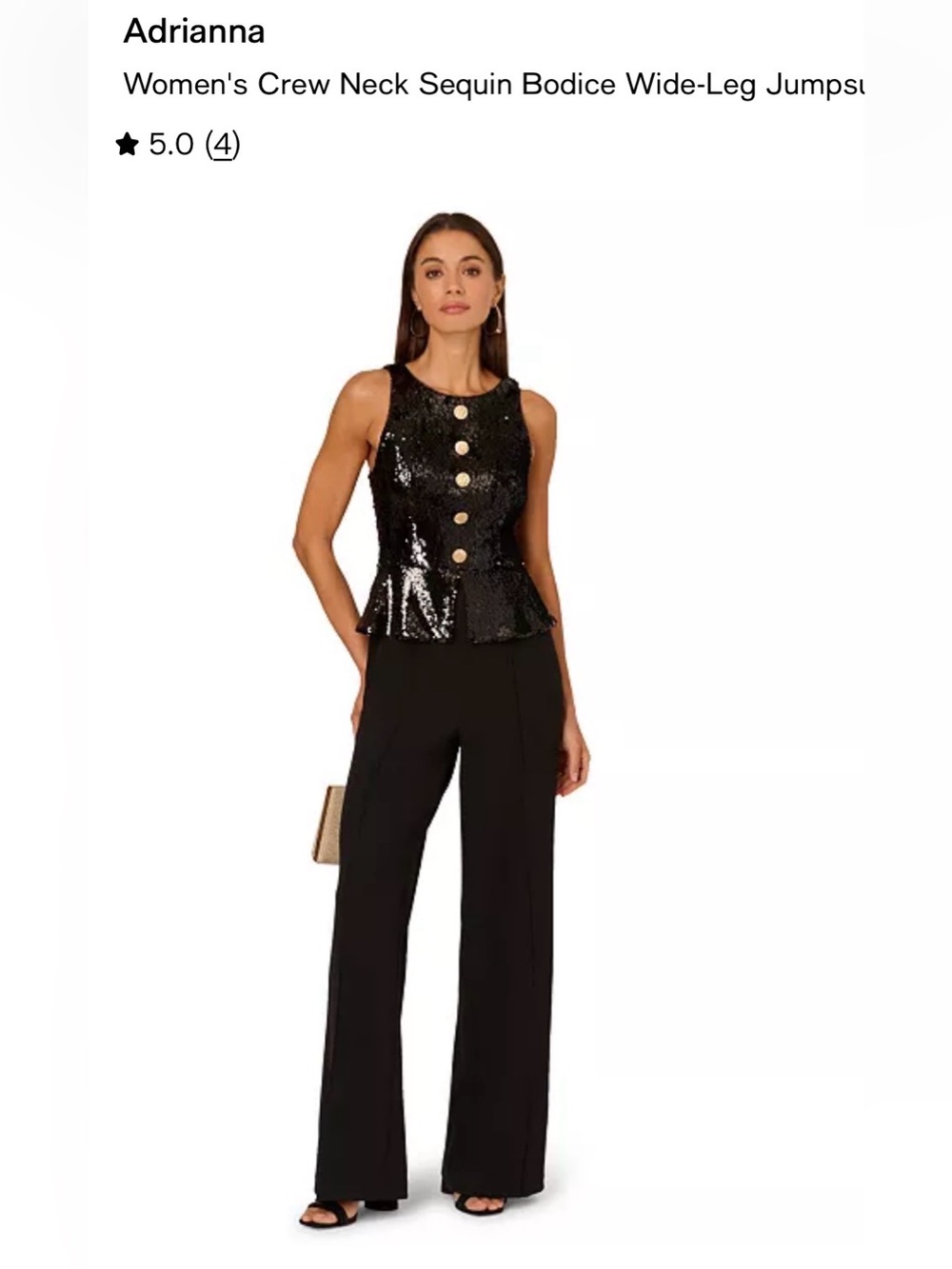 Adrianna Papell Crew Neck Sequin Bodice Wide-Leg Jumpsuit
